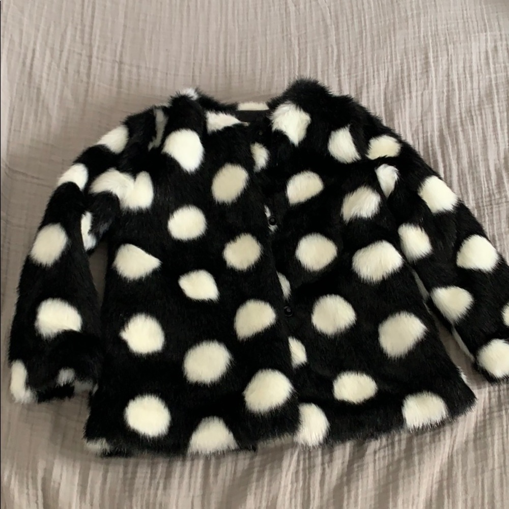 NWT KATE SPADE polka dot faux fur coat size 6